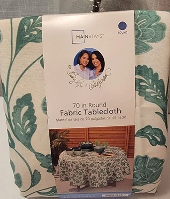 Mainstays by Becky G. & Alejandra 70" Round Fabric Tablecloth - Green Floral - Image 1 of 4