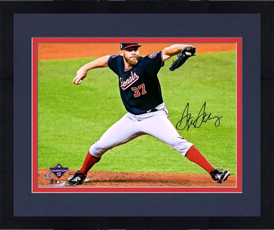 Frmd Stephen Strasburg Nationals Signed 2019 WS Champs 16 x 20 WS Pitching Photo - Image 1 of 1