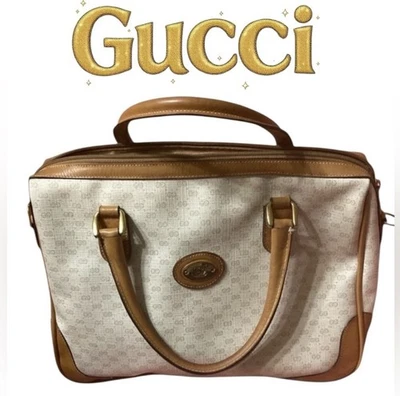 Auténtico bolso de mano vintage Gucci GG beige/blanco para dama Foto 1 de 4
