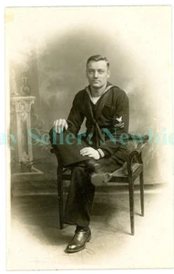 Militar/Marina - Retrato de marinero USS TEXAS - RPPC Postal - Imagen 1 de 2