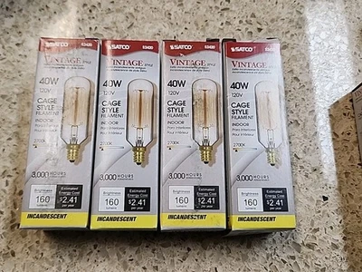  4 Satco S2420 40T9/GOLD/9S/E12/120V VintageCage Style 40w Light Bulbs - Image 1 of 3