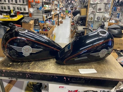 Factory Paint Gas Tanks Harley Fatboy 1990-1999 Black Pin FLSTF Heritage softail - Image 1 of 4