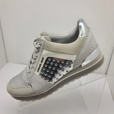 Michael Kors Billie Suede Leather Optic White Logo Trainer Gray Size 7.5 M - Image 1 of 4