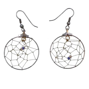 Dreamcatcher Earrings Vintage 1970s Beaded Dangle Drop - Picture 1 of 5