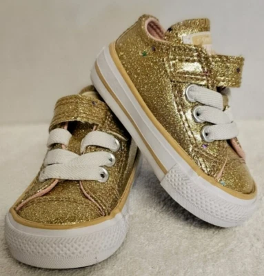 Zapatos Convers All Star Bebé Niña Infante Dorado Brillo Talla 2 Foto 1 de 4