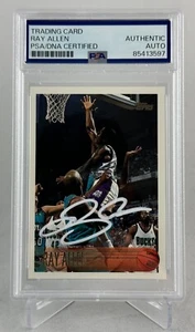 CARTE RECRUE RC DÉDICACÉE SIGNÉE RAY ALLEN 1996 TOPPS #217 BUCKS PSA/DNA 3597 - Photo 1/2