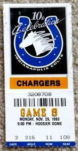 CLASSIC INDIANAPOLIS COLTS TICKET STUB v SAN DIEGO CHARGERS 1993 - RARE! - Bild 1 von 1
