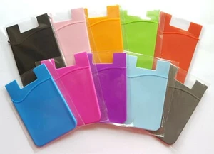 Silicone Credit Card ID Cash Holder Wallet Pouch Stick-On Mobile Phone Pocket - Picture 1 of 47