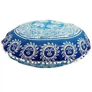 Boho Mandala Round Printed Pom Pom Floor Pillow Cover Adults Elephant Cotton 32" - Picture 1 of 4