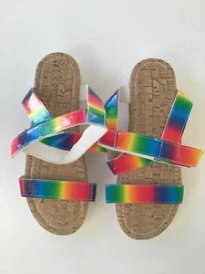 New RAINBOW Women Dual Band Open Toe Slide Gladiator Sandals Shoes PRIDE 8 8.5 - Picture 1 of 7