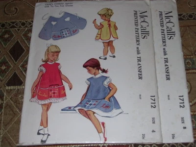 🌹 1952 McCALL'S #1712- GIRLS TIC-TAC-TOE COBBLER-SMOCK-APRON PATTERN 4 or 8 FF - Image 1 of 2