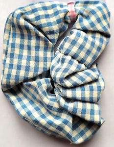 NEW Back To School 10cm Sea Blue Gingham Fabric Scrunchie Bobble Hair Fashion - Picture 1 of 1