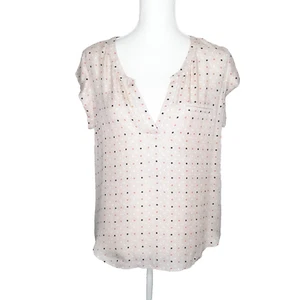 Joie 100% Beige Silk Cap Sleeve V-Neck Blouse Geometric Print Sz M New W/O Tags - Picture 1 of 8