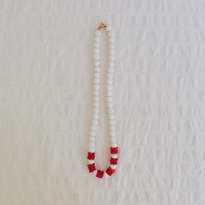Vintage Plastic Beaded Necklace, Pink and White Beaded Necklace - Picture 1 of 7