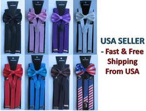 New Suspender and Bow Tie Matching Sets Tuxedo for Adults Men - Ship from USA - Picture 1 of 9
