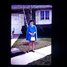 VTG 35mm Slide Found Photo Well Dressed Lady In Blue Shawl, Hat And Purse 1969