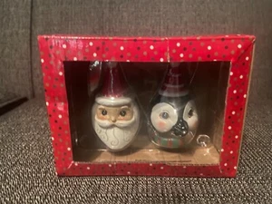 Johanna Parker Holiday Ornament Set Penguin and Santa - Picture 1 of 3
