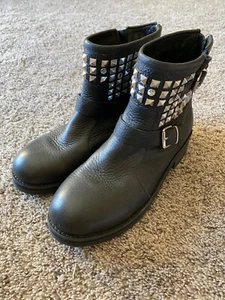 Womens Ash Mira Hattie Studded Boot Shoe Black Leather EU 36 US 6 fits like 7 - Picture 1 of 11