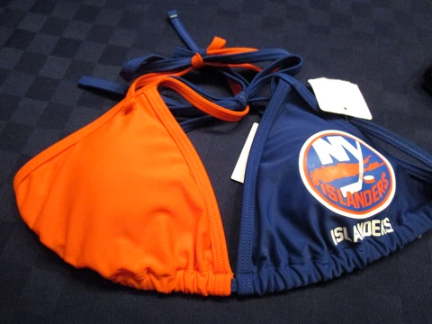 NWT NHL NEW YORK ISLANDERS WOMENS BIKINI SWIM TOP BLUE/ORANGE SMALL Cover