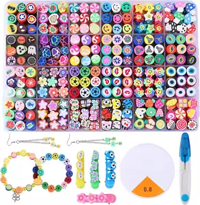 Polymer Clay Beads Kit 480 PCS, Flower & Fruit Charms for Kids Bracelet Necklace - Picture 1 of 7