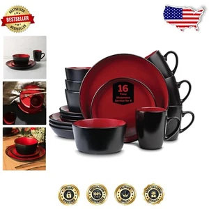 Elegant 16-Piece Red & Black Dinnerware Set - Perfect for Any Occasion - Picture 1 of 10