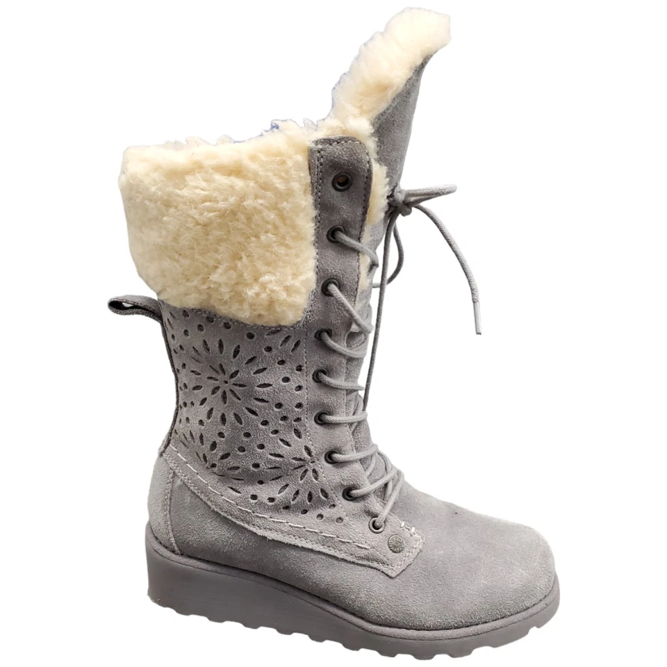 Bearpaw Kylie Botas Perforadas Mujer Talla 5 Gris Gamuza Imitación Piel NeverWet Con Cordones Foto 1 de 4