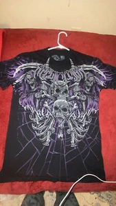 Mens Affliction "Darkness Falls" Black and Purple T-Shirt - Picture 1 of 2