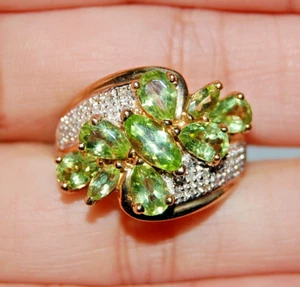 HN 10K Solid Yellow Gold Ring Green Period Diamond Gemstones Band Cocktail 5 Grm - Picture 1 of 20