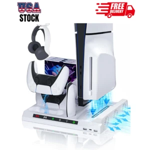 PS5 Slim PS5 Pro Vertical Cooling Fan Stand Controller Charger Station For PS5 - Picture 1 of 7