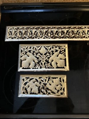 复古/古董木板踏板 3 件套黑色森林雕刻叶 #2 — 第 1/4 张图片