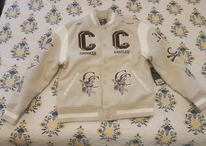 $248...Crooks & Castles "Ruling Elite" size M Bomber Jacket Beige/White-Brown. - Picture 1 of 15