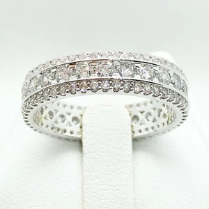 Anillo de compromiso de boda circular enchapado en oro blanco de 18 quilates para mujer R7084 - Imagen 1 de 5