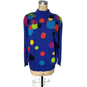 1990s novelty sweater beaded and sequin bubbles circles Size L by I.B. Diffusion - Picture 1 of 7
