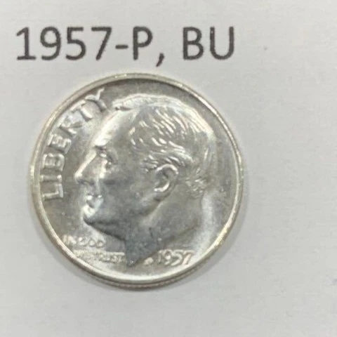 1957 P Roosevelt Dime BU ~ 90% Silver ~ Uncirculated U.S. Coin from Roll ~ D2146 Cover