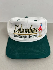 VINTAGE 1996 OLYMPIC GAMES SOFTBALL HAT CAP COLUMBUS White Green - Picture 1 of 7