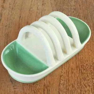 Susie Cooper Crown Works 1930s / 1940s Toast Rack. Green and cream. Some repairs - Picture 1 of 9
