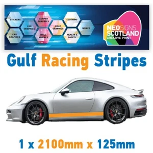 1x 2100mm x 125mm Gulf Racing Streifen laminiert für Porsche Le Mans Aufkleber GU1B - Bild 1 von 1