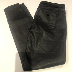 Guess Jeans Leather Look Black Size 28 Regular Power Low Rise Skinny EUC - Picture 1 of 9