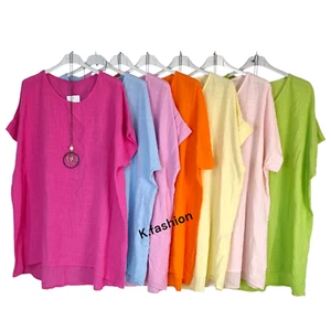 Top para damas ITALIANO peculiar Lagenlook liso 100 % ALGODÓN ligero GRAN TALLA GRANDE - Imagen 1 de 64