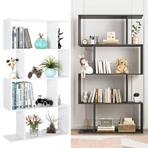 Bookcase S-Shaped 4 Tier Bookshelf Display Rack Book Storage Stand Shelves Home - Picture 1 of 19