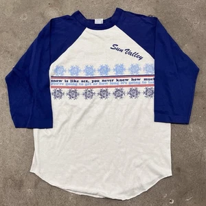 Camiseta Raglán Años 70 De Colección Nieve Sexo Palabra Parodia Divertida Sun Valley Texans - Imagen 1 de 5