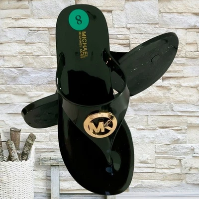 NWT MICHAEL KORS MSRP $72.99 WOMEN'S BLACK SANDALS FLIP FLOPS SIZE 7 8 9 10 11 - Image 1 of 4