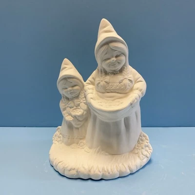 Figura Madre e Hija Gnomos Cerámica Bisque Listo para Pintar Sin Pintar Foto 1 de 4