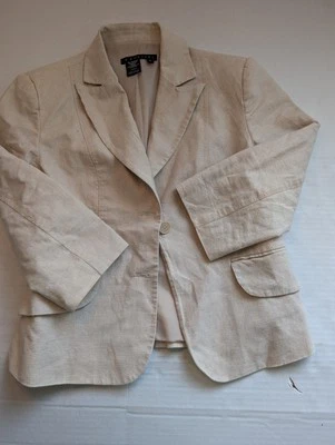 Blazer Parallel Mezcla Lino Beige Para Mujer Talla 2 Cierre de 2 Botones 80734 Foto 1 de 4