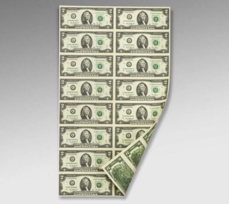 $2 Two Dollar Bills Uncut Currency Sheet of 16 Notes 2013 Dallas Texas - $32 - Image 1 of 1