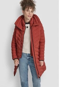 DKNY Womens S Hooded Packable Vestie Walker Puffer Coat Sienna $180 Jacket - Picture 1 of 11