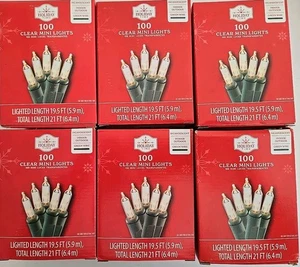 6er-Set Pack Holiday 10 kt klare Glühlampe Mini Weihnachtsbeleuchtung grüner Draht 21 Fuß - Bild 1 von 3