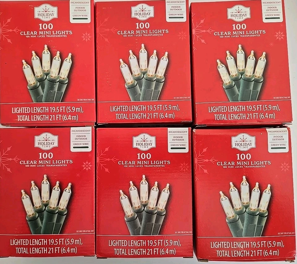 6 Lot PACK Holiday 10ct Clear Incandescent Mini Christmas Lights Green Wire 21' - Image 1 of 3