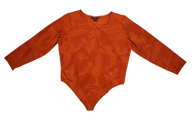 Ashley Stewart Bodysuit Womens 3X Orange Long Sleeve Jacquard Snap Plus Size - Image 1 of 4
