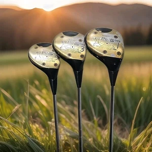 RH Ping Eye 2 Wood Set Driver, 3, & 5 Vintage Golf Clubs Stiff Flex UPC266 - Picture 1 of 8